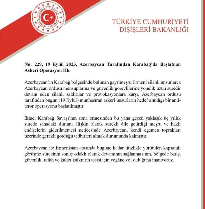 Türkiyə XİN-dən açıqlama Türkiyə XİN-dən açıqlama