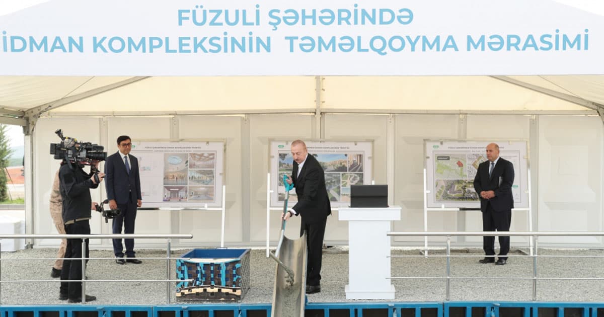 Prezident İlham Əliyev Füzuli şəhərində idman kompleksinin təməlini qoyub – FOTO Prezident İlham Əliyev Füzuli şəhərində idman kompleksinin təməlini qoyub – FOTO