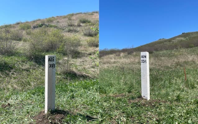 İlk sərhəd dirəyi quraşdırıldı – Fotolar İlk sərhəd dirəyi quraşdırıldı – Fotolar