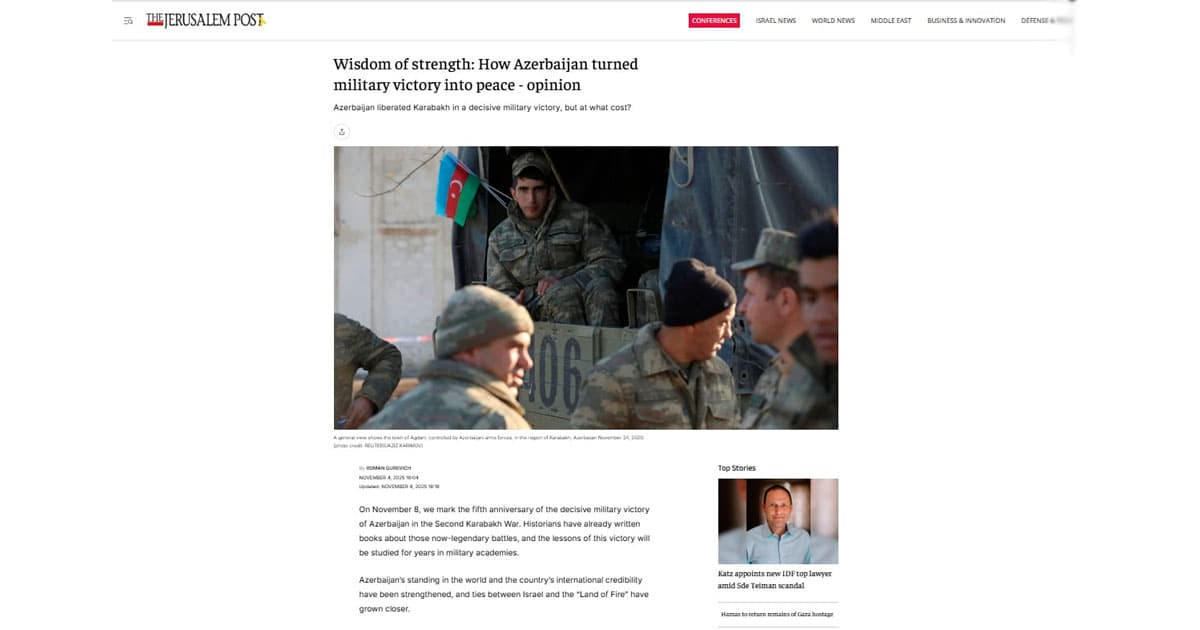 “Jerusalem Post” Zəfər Günündən yazıb: Azərbaycan regionda sülh və sabitliyi möhkəmləndirir “Jerusalem Post” Zəfər Günündən yazıb: Azərbaycan regionda sülh və sabitliyi möhkəmləndirir