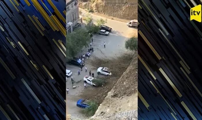 Bakıda dəhşət: Maşınlar torpağın altında qaldı - Video Bakıda dəhşət: Maşınlar torpağın altında qaldı - Video