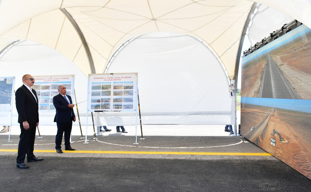 Prezident Əhmədbəyli-Füzuli-Şuşa yolunun 27 km-lik hissəsinin tikintisi ilə tanış olub - YENİLƏNİB