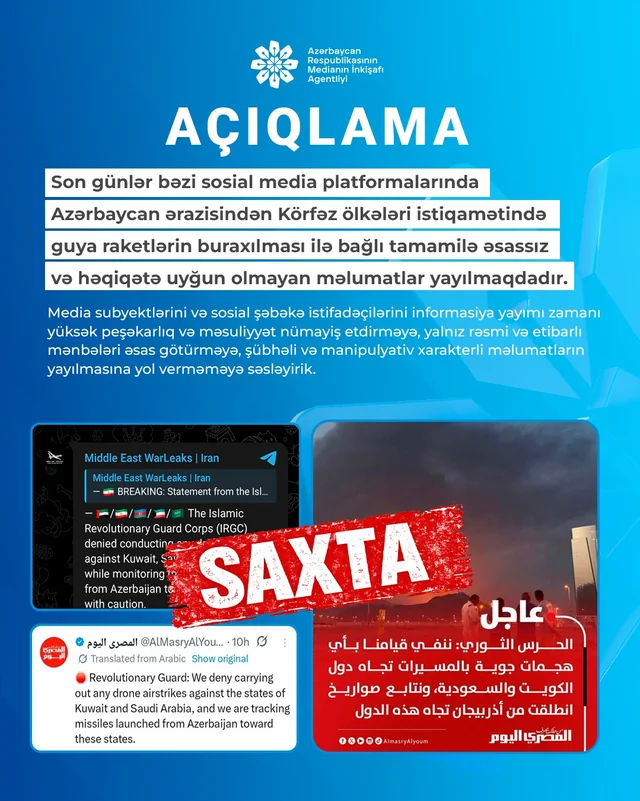 MEDİA: Azərbaycan ərazisindən raket buraxılması iddiaları əsassızdır - FOTO