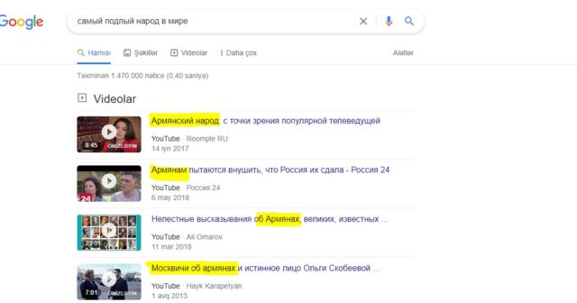Google erməniləri dünyanın ən alçaq xalqı kimi tanıdı