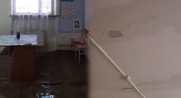 Məktəbin tavanı sıradan çıxıb, yağış otaqlara yağır – VİDEO
