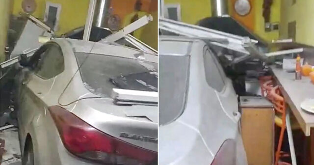 Sükan arxasında yatan sürücü avtomobili kafeyə saldı – VİDEO