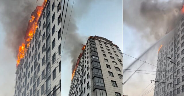 Çoxmərtəbəli binada güclü yanğın – VİDEO Çoxmərtəbəli binada güclü yanğın – VİDEO