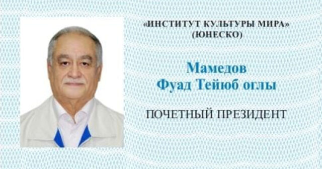 Azərbaycanlı kulturoloq UNESCO-nun Sülh Mədəniyyəti İnstitutunun fəxri prezidenti adına layiq görülüb