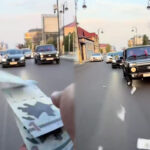 Toy karvanında “avtoş”luq edib yola pul səpdilər – VİDEO