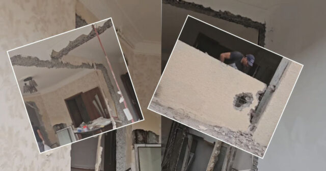 Xətai rayonunda binanın daşıyıcı divarları kəsildi – FHN hərəkətə keçdi – VİDEO