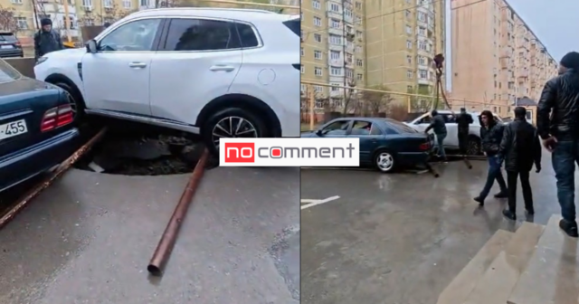 Sumqayıtda DƏHŞƏTLİ anlar: Asfalt çökdü, avtomobil… – VİDEO