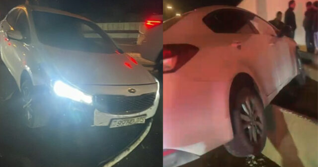 Xəbərdarlıq nişanı qoyulmadı, maşını betona çırpdı – Video