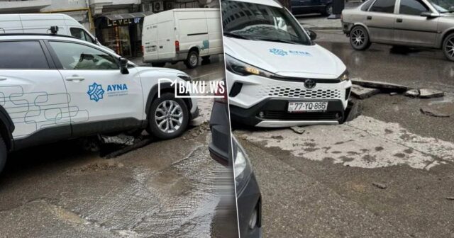 Bakıda asfalt çöküb, AYNA-nın avtomobili çuxura düşüb – FOTO